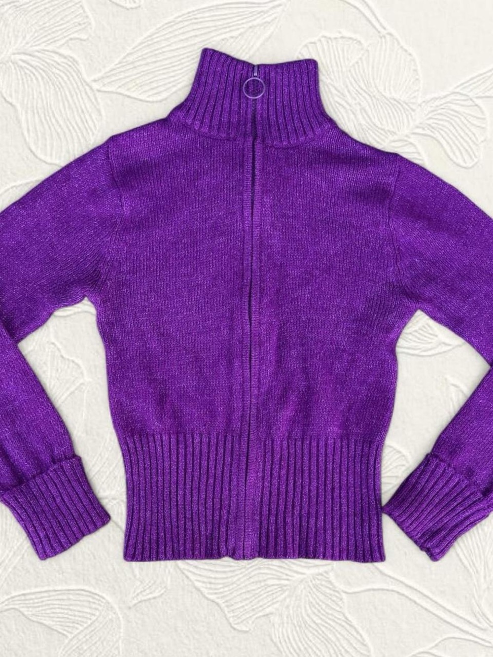 Purple Sparkle Zip Up Long sleeve Sweater Size XS